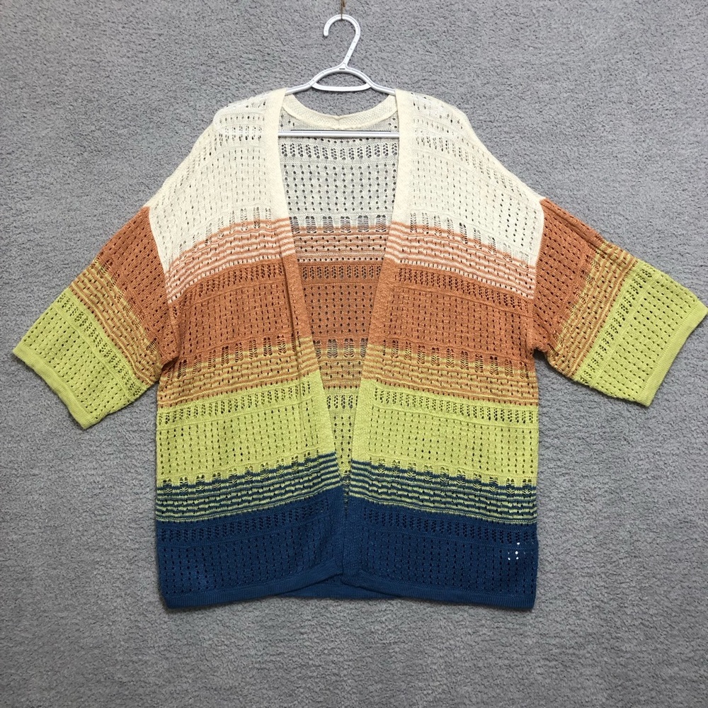 Women Open Front Color Block Cardigan Size XXL Open Knit Casual
